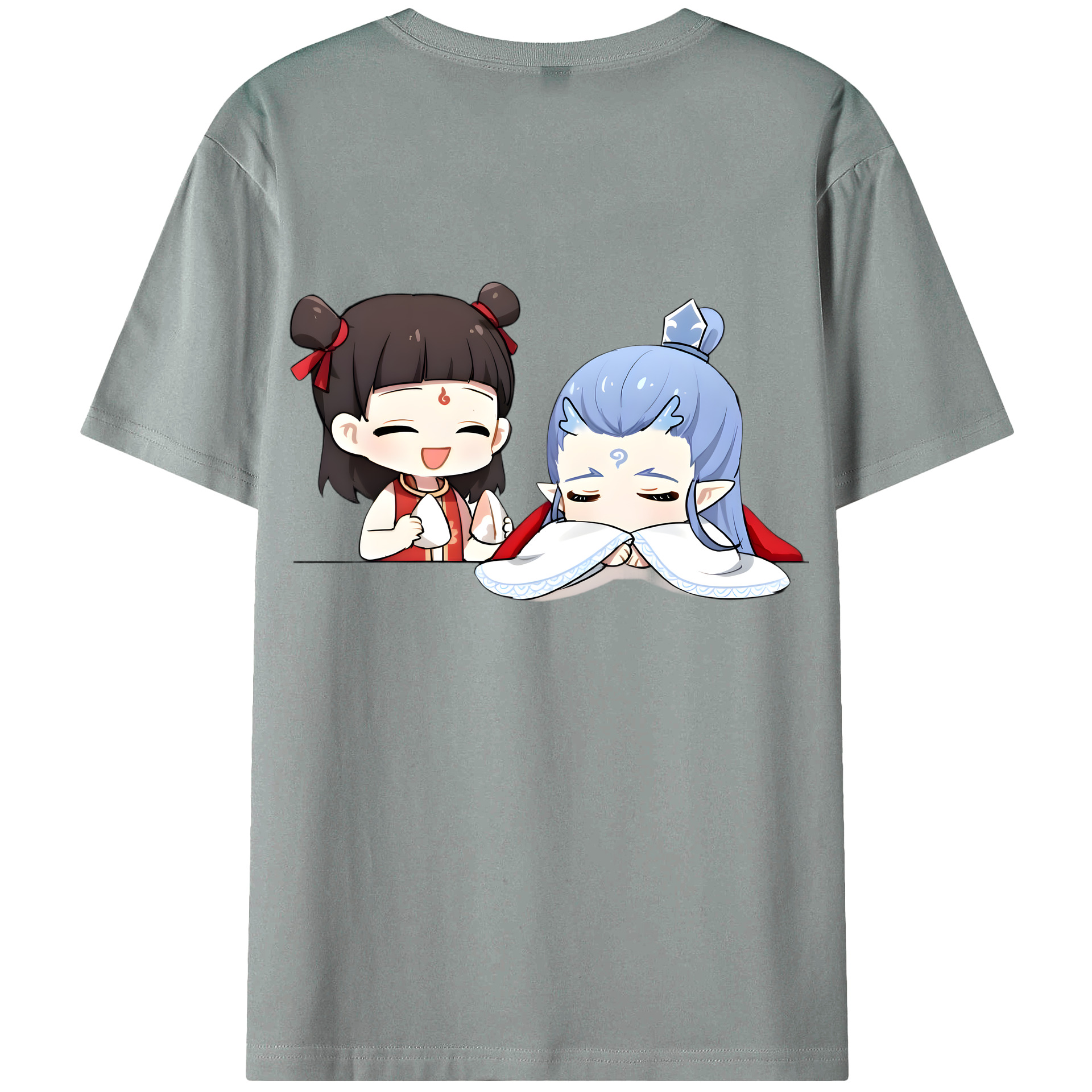 （画像用） Ne Zha 2 ナタ 魔童の大暴れ 綿100％ メンズ半袖Tシャツ（バックプリント） 通気性